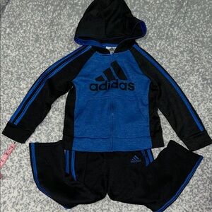 Adidas Black and Blue Hoodie Set